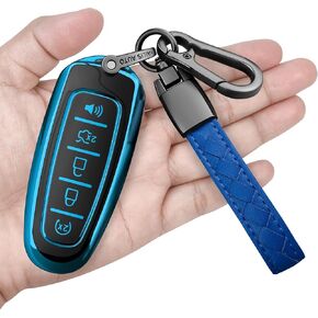 Sindeda لغطاء Ford Key Fob مع سلسلة مفاتيح ناعمة للحماية الكاملة غطاء مفتاح متوافق مع Ford C-Max Edge Escape Expedition Explorer Flex Focus Taurus Lincoln MKS MKT MKX Navigator (أحمر)