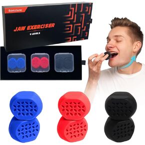 Jaw Exerciser for Men & Women – 3 Resistance Levels (6 pcs) Silicone Jawline Exerciser Tablets – Powerful Jaw Trainer for Beginner, Intermediate & Advanced Users
