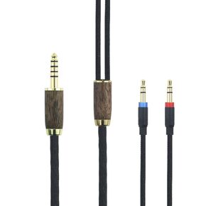 4.4mm Balanced Cable 6N OCC Copper Silver Plated Cord Walnut Wood Shell Compatible with Hifiman Ananda, Sundara, Arya, Edition XS, HE400SE, HE4XX, HE-400i Headphone (2 x 3.5mm Version) 2.1m