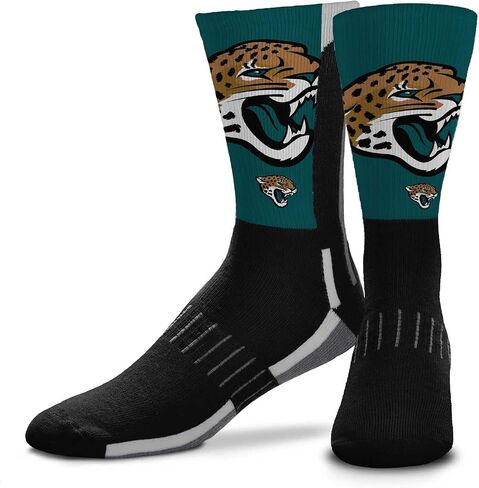 جوارب FBF NFL للشباب على شكل حرف V - يمكن غسلها في الغسالة - مزيج من البوليستر اللدن - ملاءمة مثالية ومتانة للرياضيين الشباب النشطين (Jacksonville Jaguars - أسود) in Kuwait