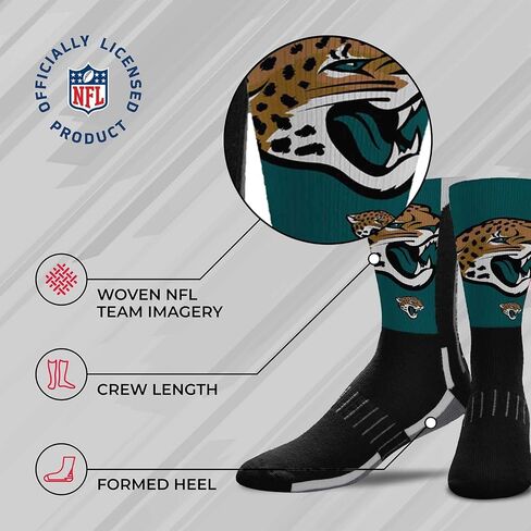 جوارب FBF NFL للشباب على شكل حرف V - يمكن غسلها في الغسالة - مزيج من البوليستر اللدن - ملاءمة مثالية ومتانة للرياضيين الشباب النشطين (Jacksonville Jaguars - أسود) in Kuwait