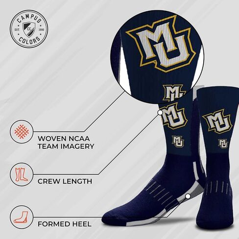 جوارب FBF NCAA للكبار والجامعة - مزيج من البوليستر - للجنسين - جوارب عالية الأداء توفر راحة فائقة (Marquette Golden Eagles - أزرق، مقاس كبير للبالغين) in Kuwait