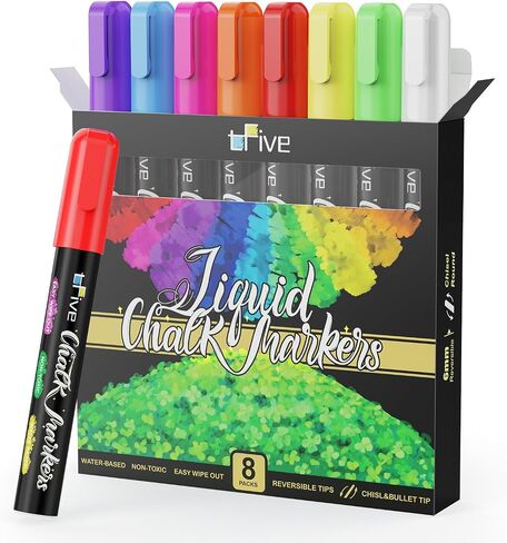 TFIVE Chalk Markers - 8 Color Chalk Pens and 24 Labels - Dry & Wet Erase, Reversible Tip, for Chalkboards, Signs, Windows, Blackboard, Glass, Mirrors, Liquid Chalk in Saudi Arabia
