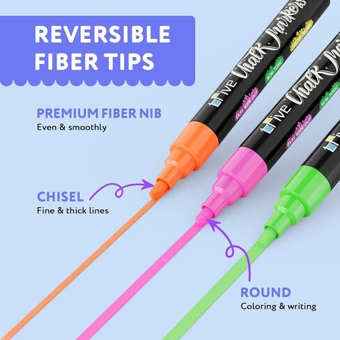 TFIVE Chalk Markers - 8 Color Chalk Pens and 24 Labels - Dry & Wet Erase, Reversible Tip, for Chalkboards, Signs, Windows, Blackboard, Glass, Mirrors, Liquid Chalk in Saudi Arabia