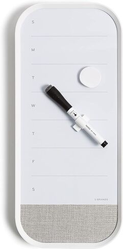 U Brands Modern Bevel Magnetic Dry Erase Calendar Board with Bulletin Strip, 7"x16", White Frame, includes Magnet, Marker in Kuwait