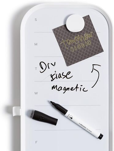 U Brands Modern Bevel Magnetic Dry Erase Calendar Board with Bulletin Strip, 7"x16", White Frame, includes Magnet, Marker in Kuwait