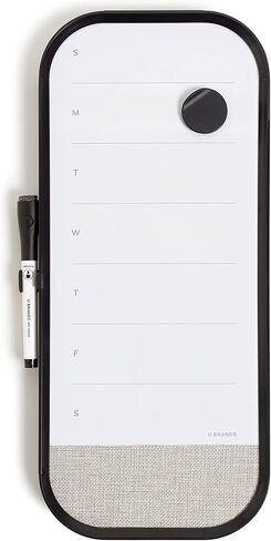 U Brands Modern Bevel Magnetic Dry Erase Calendar Board with Bulletin Strip, 7"x16", White Frame, includes Magnet, Marker in Kuwait