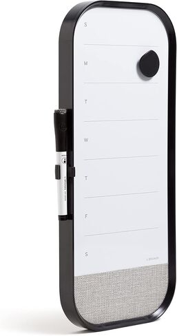 U Brands Modern Bevel Magnetic Dry Erase Calendar Board with Bulletin Strip, 7"x16", White Frame, includes Magnet, Marker in Kuwait