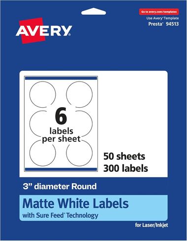 Avery Matte White Round Labels with Sure Feed, 3" Diameter, 1,500 Matte White Printable Labels in Saudi Arabia