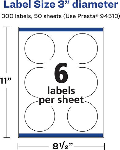 Avery Matte White Round Labels with Sure Feed, 3" Diameter, 1,500 Matte White Printable Labels in Saudi Arabia