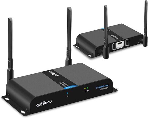 Gofanco Wireless HDMI Extender 165ft هوائي مزدوج 1080p (جهاز إرسال واستقبال) - جهاز تحكم عن بعد بالأشعة تحت الحمراء - ما يصل إلى 165 قدم (50 مترًا) متوافق مع HDMI 1.3 وHDCP 1.2 in Saudi Arabia