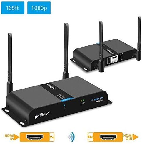 Gofanco Wireless HDMI Extender 165ft هوائي مزدوج 1080p (جهاز إرسال واستقبال) - جهاز تحكم عن بعد بالأشعة تحت الحمراء - ما يصل إلى 165 قدم (50 مترًا) متوافق مع HDMI 1.3 وHDCP 1.2 in Saudi Arabia