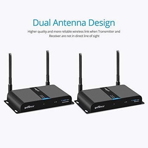 Gofanco Wireless HDMI Extender 165ft هوائي مزدوج 1080p (جهاز إرسال واستقبال) - جهاز تحكم عن بعد بالأشعة تحت الحمراء - ما يصل إلى 165 قدم (50 مترًا) متوافق مع HDMI 1.3 وHDCP 1.2 in Saudi Arabia