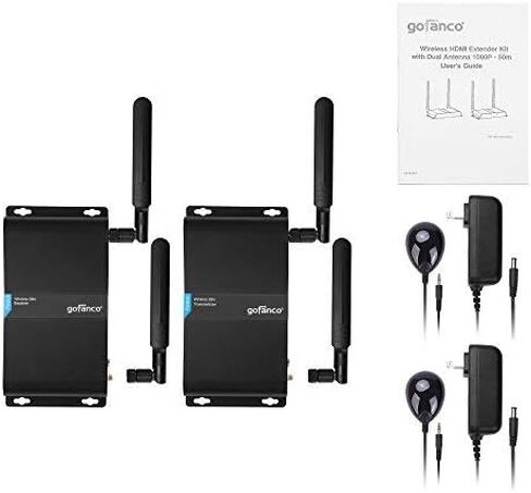 Gofanco Wireless HDMI Extender 165ft هوائي مزدوج 1080p (جهاز إرسال واستقبال) - جهاز تحكم عن بعد بالأشعة تحت الحمراء - ما يصل إلى 165 قدم (50 مترًا) متوافق مع HDMI 1.3 وHDCP 1.2 in Saudi Arabia