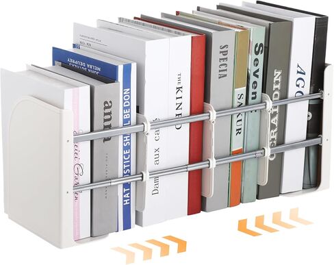 Adjustable Bookend, Heavy Duty Metal ABS Bookend, Book Organizer, Large Capacity 4 Layers, Anti-Slip Pads, for Home Office School, Ivory White in Saudi Arabia