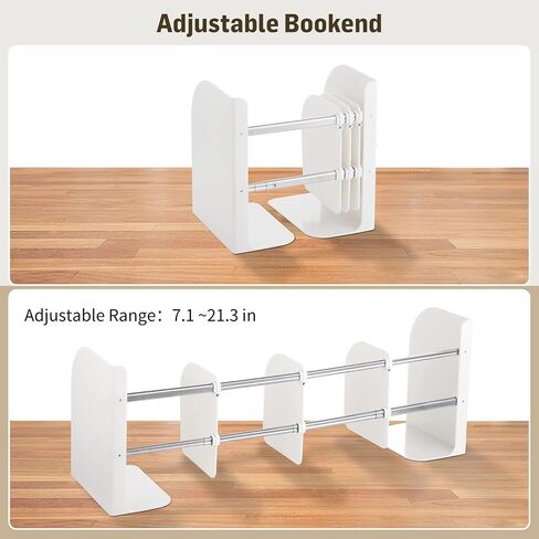 Adjustable Bookend, Heavy Duty Metal ABS Bookend, Book Organizer, Large Capacity 4 Layers, Anti-Slip Pads, for Home Office School, Ivory White in Saudi Arabia