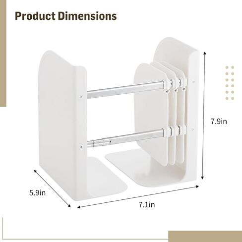 Adjustable Bookend, Heavy Duty Metal ABS Bookend, Book Organizer, Large Capacity 4 Layers, Anti-Slip Pads, for Home Office School, Ivory White in Saudi Arabia