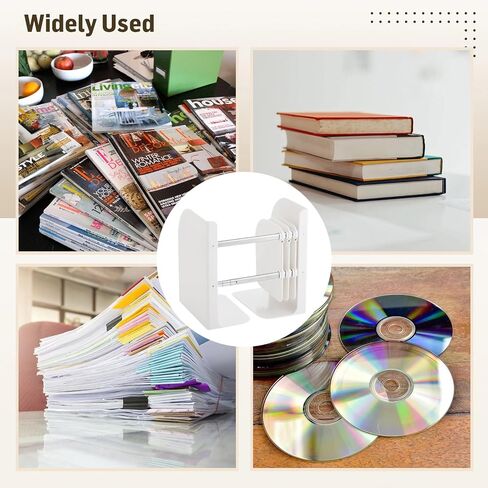 Adjustable Bookend, Heavy Duty Metal ABS Bookend, Book Organizer, Large Capacity 4 Layers, Anti-Slip Pads, for Home Office School, Ivory White in Saudi Arabia