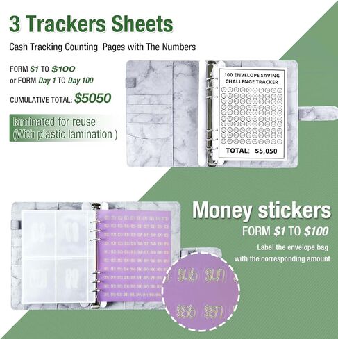 100 مغلف تحدي توفير المال، كتاب موثق تحدي التوفير مع مغلفات، مجلد توفير المال مع 30 ورقة مظاريف نقدية، مجلد ميزانية ممتع وهادف لتوفير 5050 دولارًا (رمادي) in Kuwait
