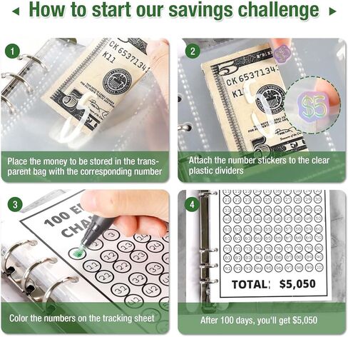 100 مغلف تحدي توفير المال، كتاب موثق تحدي التوفير مع مغلفات، مجلد توفير المال مع 30 ورقة مظاريف نقدية، مجلد ميزانية ممتع وهادف لتوفير 5050 دولارًا (رمادي) in Kuwait