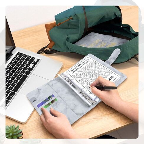 100 مغلف تحدي توفير المال، كتاب موثق تحدي التوفير مع مغلفات، مجلد توفير المال مع 30 ورقة مظاريف نقدية، مجلد ميزانية ممتع وهادف لتوفير 5050 دولارًا (رمادي) in Kuwait