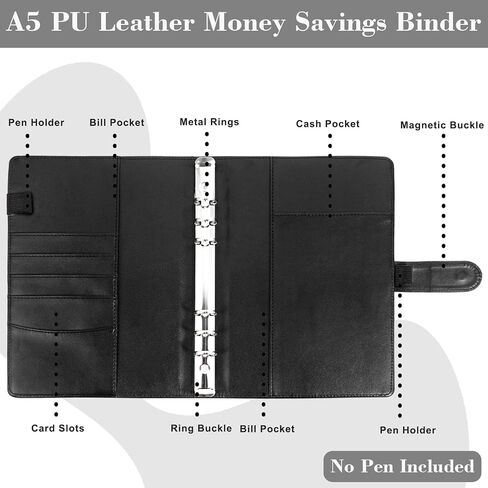 100 ظرف تحدي توفير المال، مخطط الميزانية النقدية A5 Binder، مجلد منظم كتب تحديات التوفير، مع 3 أدوات تعقب لتوفير 5,050 دولار و2,600 دولار، 300، 100 جيب مرقم مسبقًا، أسود in Kuwait