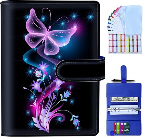 Budget Binder, A6 PU Leather Budget Binder with Zipper Envelopes, Cash Envelopes for Budgeting Money Organizer for Money Saving Planner Book Cover -Butterflies in Saudi Arabia
