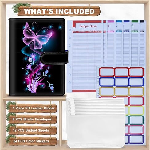 Budget Binder, A6 PU Leather Budget Binder with Zipper Envelopes, Cash Envelopes for Budgeting Money Organizer for Money Saving Planner Book Cover -Butterflies in Saudi Arabia