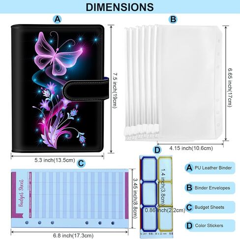 Budget Binder, A6 PU Leather Budget Binder with Zipper Envelopes, Cash Envelopes for Budgeting Money Organizer for Money Saving Planner Book Cover -Butterflies in Saudi Arabia