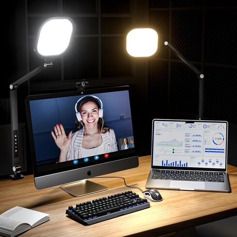 LitONES Video Conference Lighting for Computer, Zoom, Video Recording,White | 15W Desk Ring Light with C- Clamp, Swing Arm, Remote, Memory & Timer CRI 97.8, Video Lighting for Webcam,Streaming, Podcast in Saudi Arabia