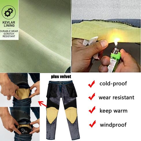 سروال دراجة نارية شتوي بالإضافة إلى جينز مخملي للدراجات النارية مقاوم للتآكل مع مدرعة قابلة للإزالة للركبة CE للرجال in Kuwait