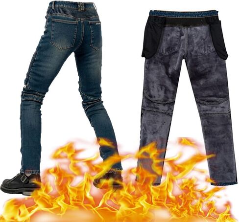 سروال دراجة نارية شتوي بالإضافة إلى جينز مخملي للدراجات النارية مقاوم للتآكل مع مدرعة قابلة للإزالة للركبة CE للرجال in Kuwait