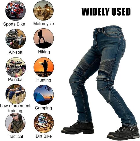 سروال دراجة نارية شتوي بالإضافة إلى جينز مخملي للدراجات النارية مقاوم للتآكل مع مدرعة قابلة للإزالة للركبة CE للرجال in Kuwait