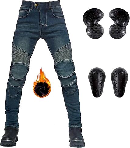 Winter Motorcycle Pants Plus Velvet Motorbike Jeans Wear Resistant with CE Knee Hip Removable Armored for Men in Kuwait