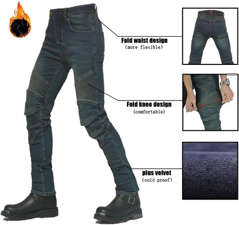 Winter Motorcycle Pants Plus Velvet Motorbike Jeans Wear Resistant with CE Knee Hip Removable Armored for Men in Kuwait