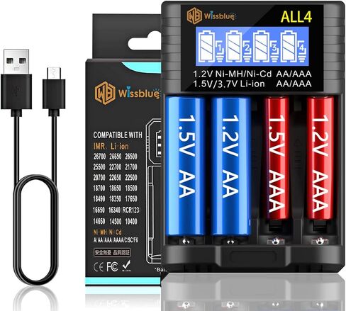 شاحن بطارية عالمي ALL4 1.5 فولت LCD ليثيوم أيون قابل لإعادة الشحن 1.5 فولت مع مدخل USB C، شاحن بطارية عالمي لبطاريات 1.5 فولت/1.2 فولت/14500 ليثيوم أيون قابلة للشحن AA AAA in Kuwait