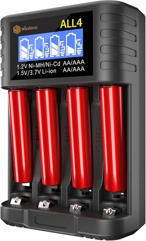 شاحن بطارية عالمي ALL4 1.5 فولت LCD ليثيوم أيون قابل لإعادة الشحن 1.5 فولت مع مدخل USB C، شاحن بطارية عالمي لبطاريات 1.5 فولت/1.2 فولت/14500 ليثيوم أيون قابلة للشحن AA AAA in Kuwait