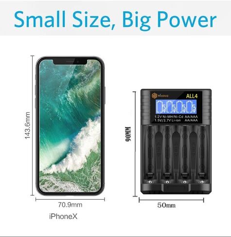 شاحن بطارية عالمي ALL4 1.5 فولت LCD ليثيوم أيون قابل لإعادة الشحن 1.5 فولت مع مدخل USB C، شاحن بطارية عالمي لبطاريات 1.5 فولت/1.2 فولت/14500 ليثيوم أيون قابلة للشحن AA AAA in Kuwait