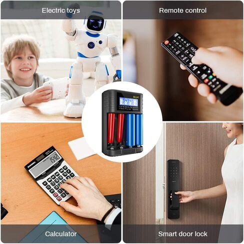 شاحن بطارية عالمي ALL4 1.5 فولت LCD ليثيوم أيون قابل لإعادة الشحن 1.5 فولت مع مدخل USB C، شاحن بطارية عالمي لبطاريات 1.5 فولت/1.2 فولت/14500 ليثيوم أيون قابلة للشحن AA AAA in Kuwait
