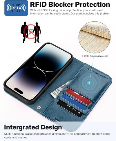 OCASE for iPhone 15 Detachable Wallet Case with Card Holder, [2 in 1] PU Leather Flip Folio Case with RFID Blocking Magnetic Stand Removable Shockproof Phone Cover for iPhone 15 6.1 Inch, Black in Kuwait