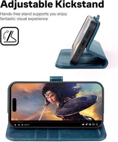 OCASE for iPhone 15 Detachable Wallet Case with Card Holder, [2 in 1] PU Leather Flip Folio Case with RFID Blocking Magnetic Stand Removable Shockproof Phone Cover for iPhone 15 6.1 Inch, Black in Kuwait