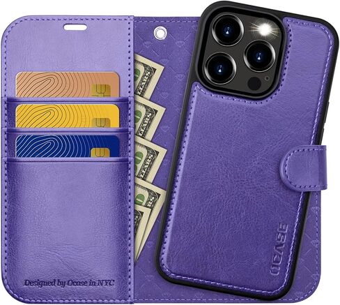 OCASE for iPhone 15 Pro Case Detachable Wallet Case with Card Holder, 2 in 1 Pu Leather Flip Folio with RFID Blocking Stand Wrist Strap Shockproof Phone Cover 6.1 Inch, Brown in Saudi Arabia