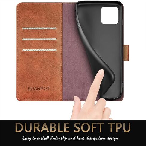 SUANPOT for iPhone 11 6.1 inch (Non 11 Pro 5.8") Leather Wallet case with RFID Blocking Credit Card Holder, Flip Book Phone case Shockproof Cover Pocket for Women Men for Apple 11 case Light Brown in Kuwait