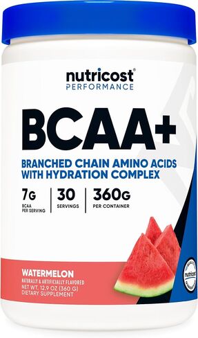 Nutricost BCAA + Hydration Powder (Watermelon, 30 Servings) - Branched Chain Amino Acids with Hydration Complex, Gluten Free, Non-GMO, Vegetarian in Saudi Arabia