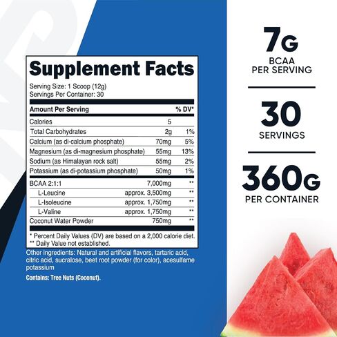 Nutricost BCAA + Hydration Powder (Watermelon, 30 Servings) - Branched Chain Amino Acids with Hydration Complex, Gluten Free, Non-GMO, Vegetarian in Saudi Arabia