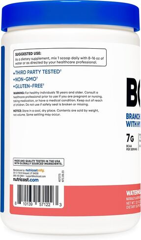 Nutricost BCAA + Hydration Powder (Watermelon, 30 Servings) - Branched Chain Amino Acids with Hydration Complex, Gluten Free, Non-GMO, Vegetarian in Saudi Arabia