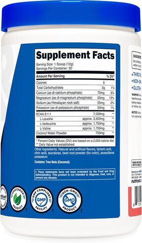 Nutricost BCAA + Hydration Powder (Watermelon, 30 Servings) - Branched Chain Amino Acids with Hydration Complex, Gluten Free, Non-GMO, Vegetarian in Saudi Arabia