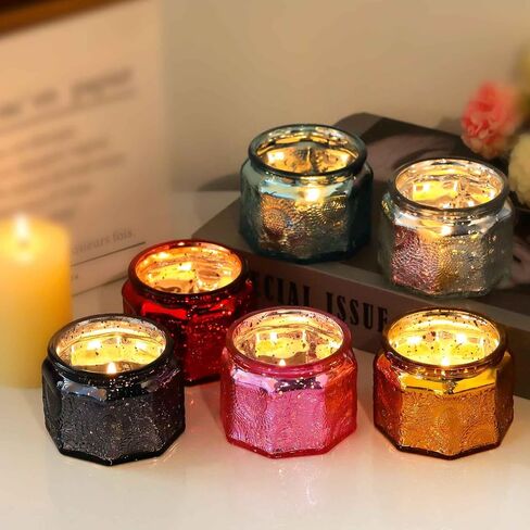 Set of 6 Glass Tea Light Candle Holders with Lid Colored Stars Tea Lights Candles Holders Table Centerpieces for Wedding Party, Glass Votive Candle Holders Wedding Centerpieces in Saudi Arabia