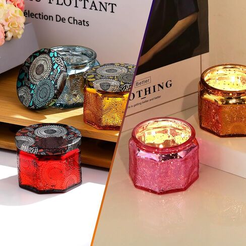 Set of 6 Glass Tea Light Candle Holders with Lid Colored Stars Tea Lights Candles Holders Table Centerpieces for Wedding Party, Glass Votive Candle Holders Wedding Centerpieces in Saudi Arabia