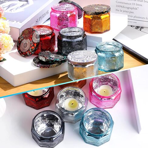 Set of 6 Glass Tea Light Candle Holders with Lid Colored Stars Tea Lights Candles Holders Table Centerpieces for Wedding Party, Glass Votive Candle Holders Wedding Centerpieces in Saudi Arabia